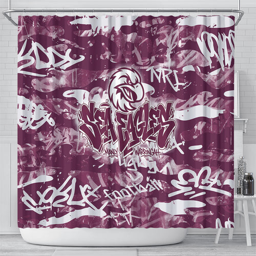 Manly Warringah Sea Eagles Rugby Shower Curtain Graffiti Typography Urban Camo Abstract Street Style