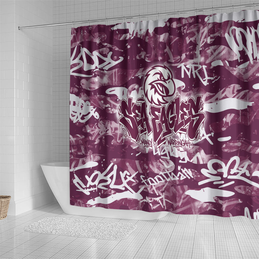 Manly Warringah Sea Eagles Rugby Shower Curtain Graffiti Typography Urban Camo Abstract Street Style