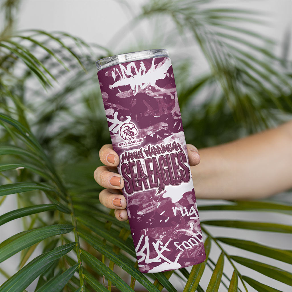 Manly Warringah Sea Eagles Rugby Skinny Tumbler Graffiti Typography Urban Camo Abstract Street Style