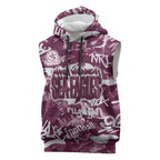 Manly Warringah Sea Eagles Rugby Sleeveless Hoodie Graffiti Typography Urban Camo Abstract Street Style