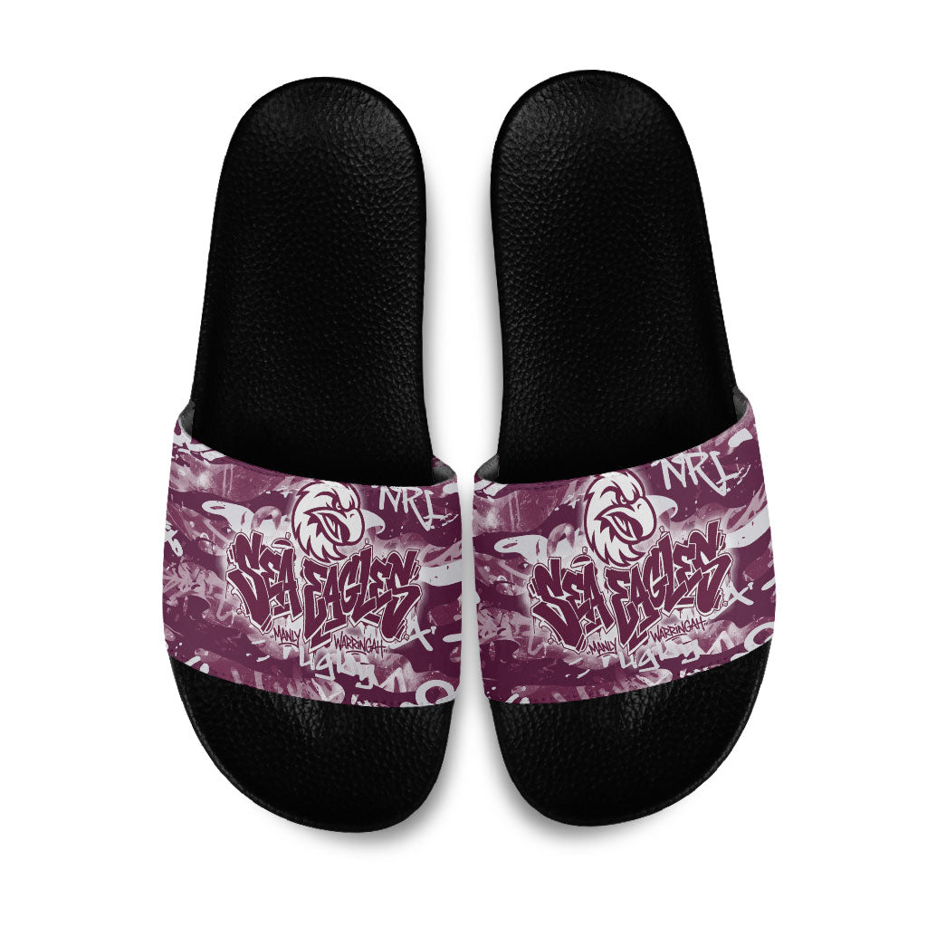 Manly Warringah Sea Eagles Rugby Slide Sandals Graffiti Typography Urban Camo Abstract Street Style