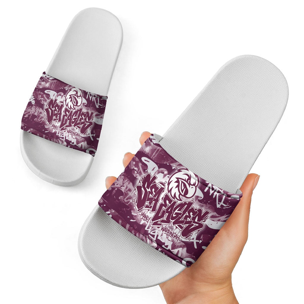 Manly Warringah Sea Eagles Rugby Slide Sandals Graffiti Typography Urban Camo Abstract Street Style