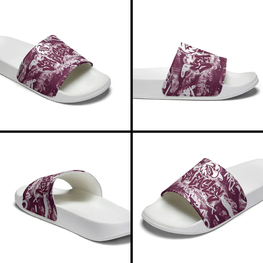 Manly Warringah Sea Eagles Rugby Slide Sandals Graffiti Typography Urban Camo Abstract Street Style