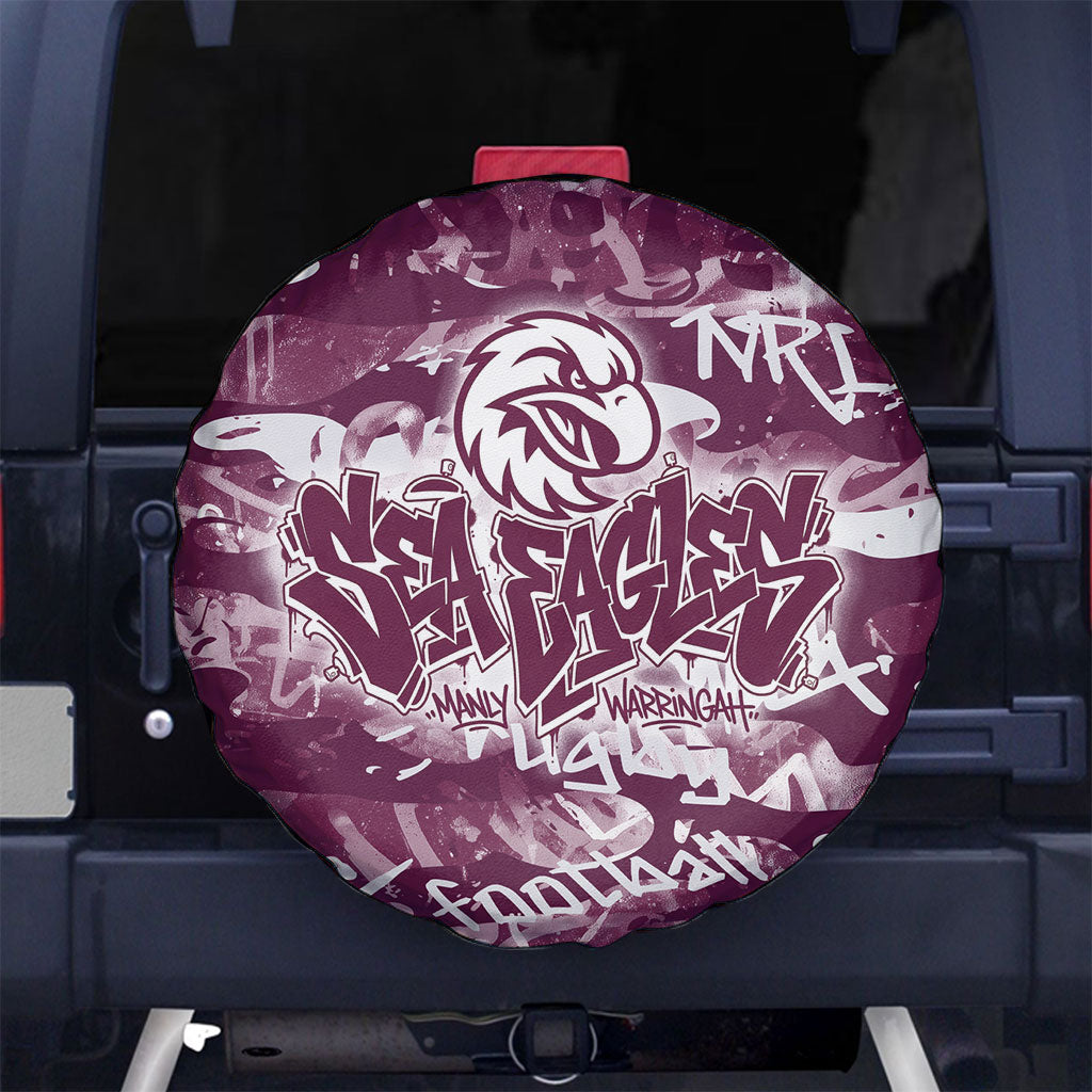 Manly Warringah Sea Eagles Rugby Spare Tire Cover Graffiti Typography Urban Camo Abstract Street Style