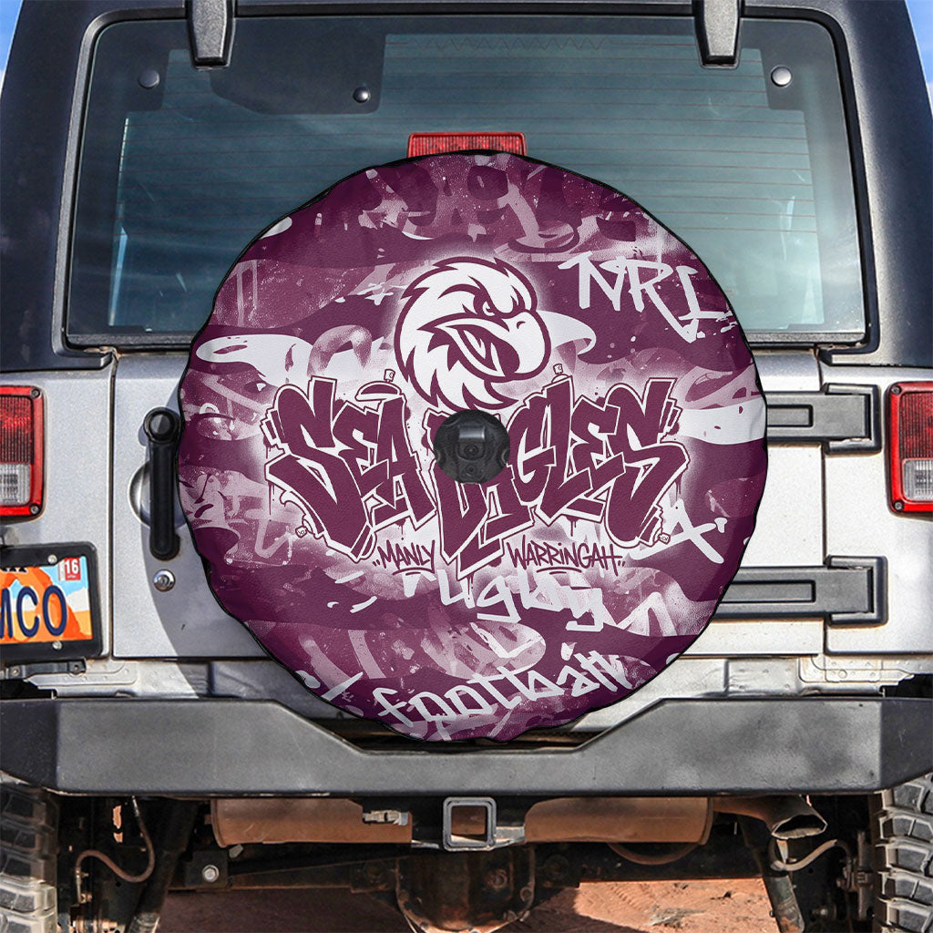 Manly Warringah Sea Eagles Rugby Spare Tire Cover Graffiti Typography Urban Camo Abstract Street Style