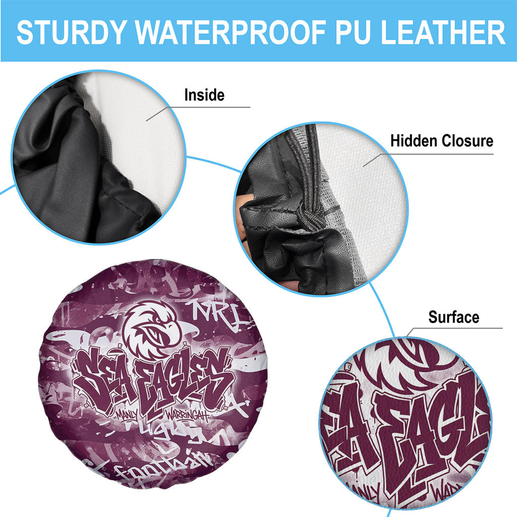 Manly Warringah Sea Eagles Rugby Spare Tire Cover Graffiti Typography Urban Camo Abstract Street Style
