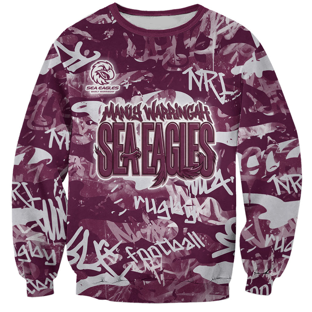 Manly Warringah Sea Eagles Rugby Sweatshirt Graffiti Typography Urban Camo Abstract Street Style