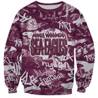 Manly Warringah Sea Eagles Rugby Sweatshirt Graffiti Typography Urban Camo Abstract Street Style