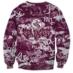 Manly Warringah Sea Eagles Rugby Sweatshirt Graffiti Typography Urban Camo Abstract Street Style