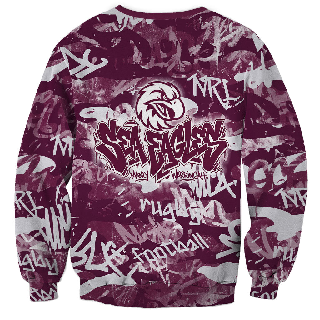 Manly Warringah Sea Eagles Rugby Sweatshirt Graffiti Typography Urban Camo Abstract Street Style