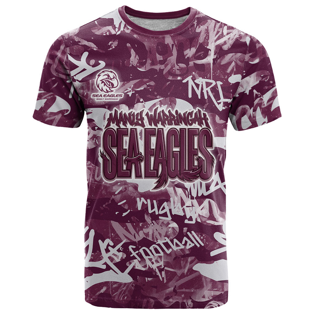 Manly Warringah Sea Eagles Rugby T Shirt Graffiti Typography Urban Camo Abstract Street Style