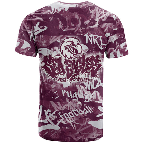 Manly Warringah Sea Eagles Rugby T Shirt Graffiti Typography Urban Camo Abstract Street Style