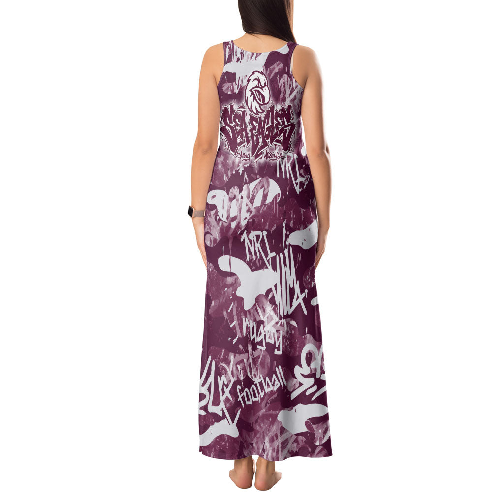 Manly Warringah Sea Eagles Rugby Tank Maxi Dress Graffiti Typography Urban Camo Abstract Street Style