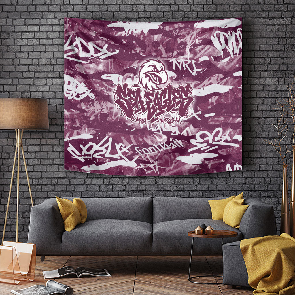 Manly Warringah Sea Eagles Rugby Tapestry Graffiti Typography Urban Camo Abstract Street Style