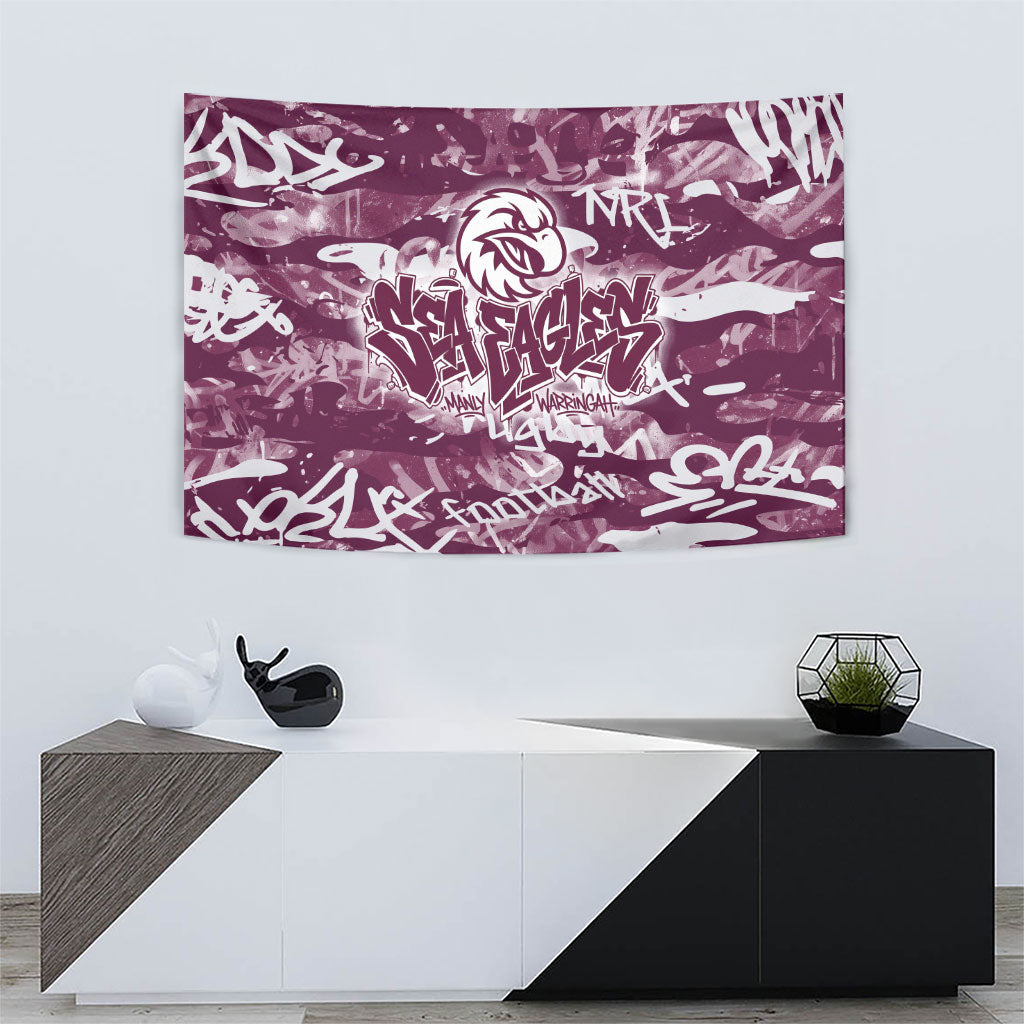 Manly Warringah Sea Eagles Rugby Tapestry Graffiti Typography Urban Camo Abstract Street Style