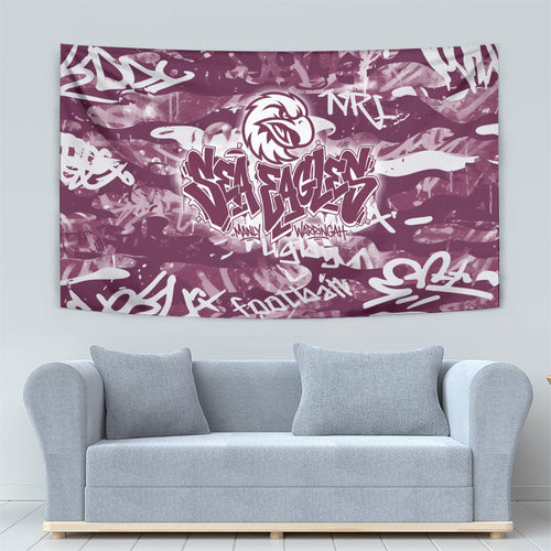 Manly Warringah Sea Eagles Rugby Tapestry Graffiti Typography Urban Camo Abstract Street Style