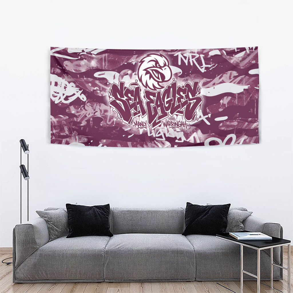 Manly Warringah Sea Eagles Rugby Tapestry Graffiti Typography Urban Camo Abstract Street Style
