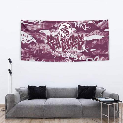 Manly Warringah Sea Eagles Rugby Tapestry Graffiti Typography Urban Camo Abstract Street Style