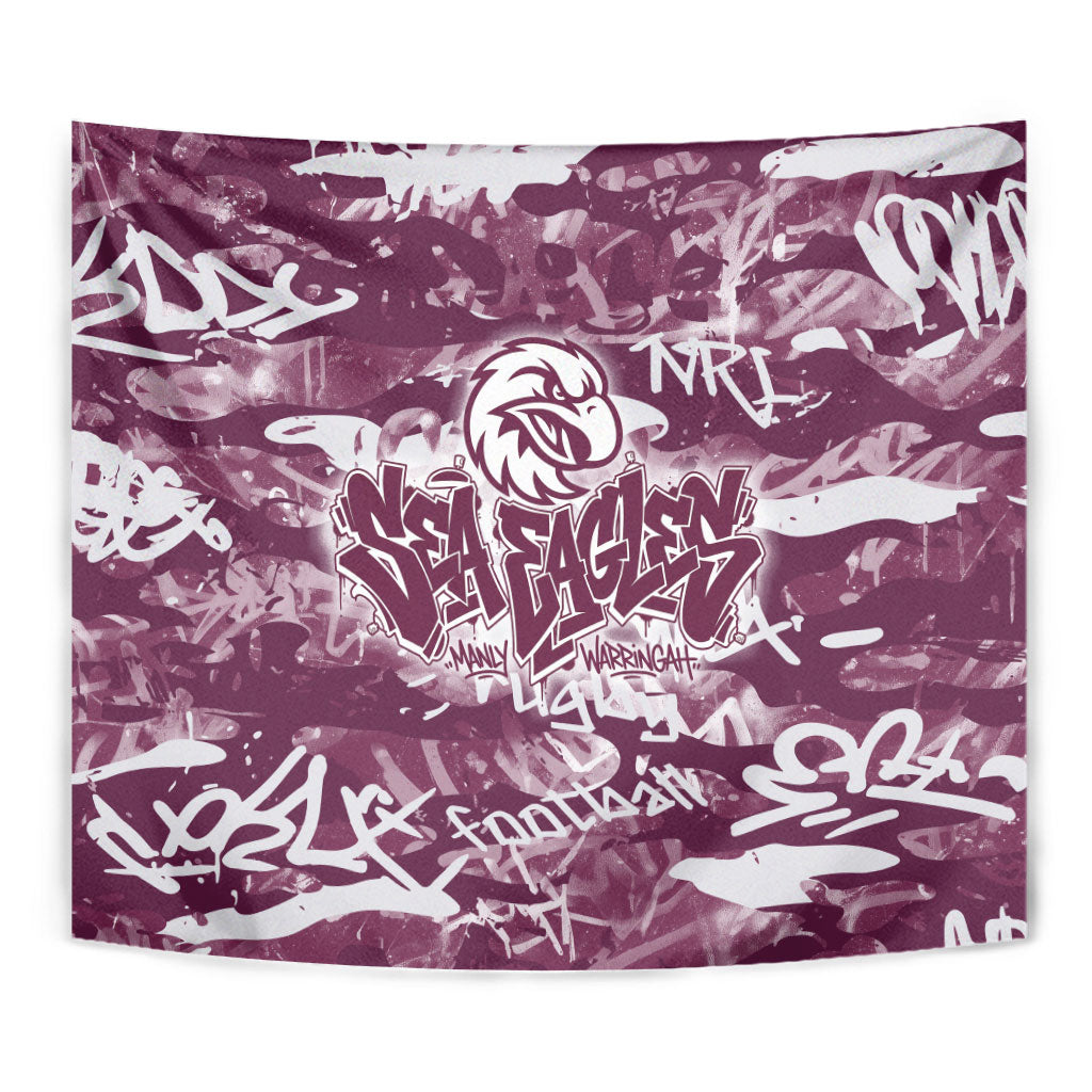 Manly Warringah Sea Eagles Rugby Tapestry Graffiti Typography Urban Camo Abstract Street Style