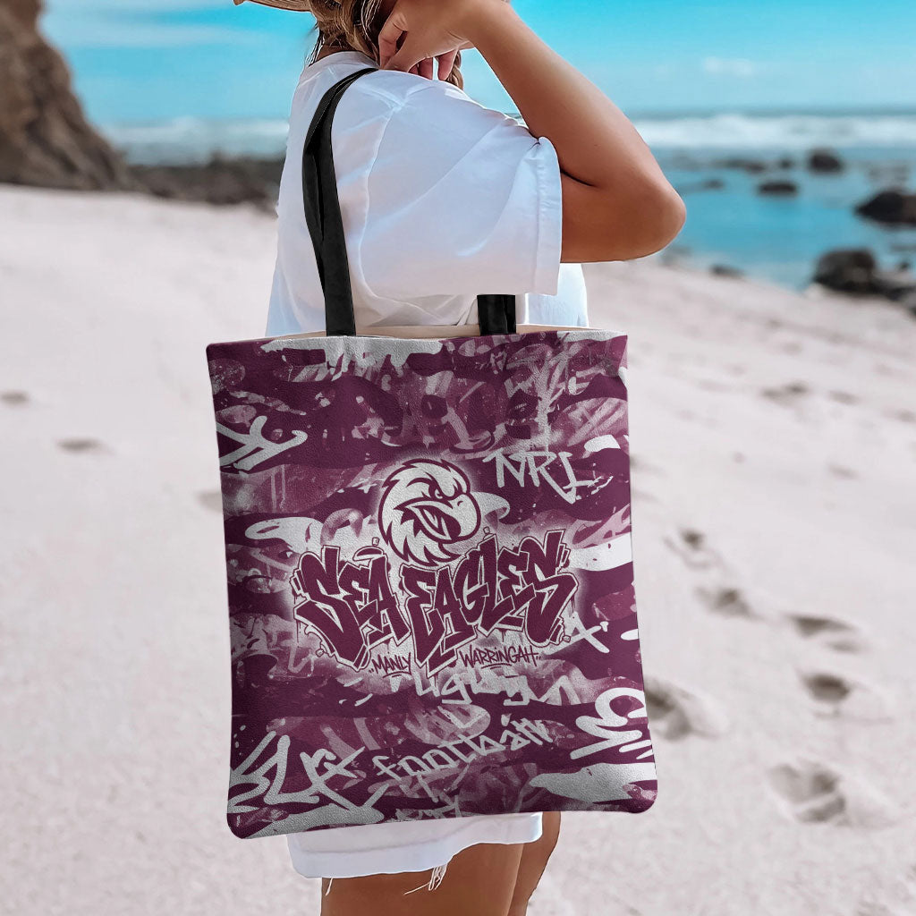 Manly Warringah Sea Eagles Rugby Tote Bag Graffiti Typography Urban Camo Abstract Street Style