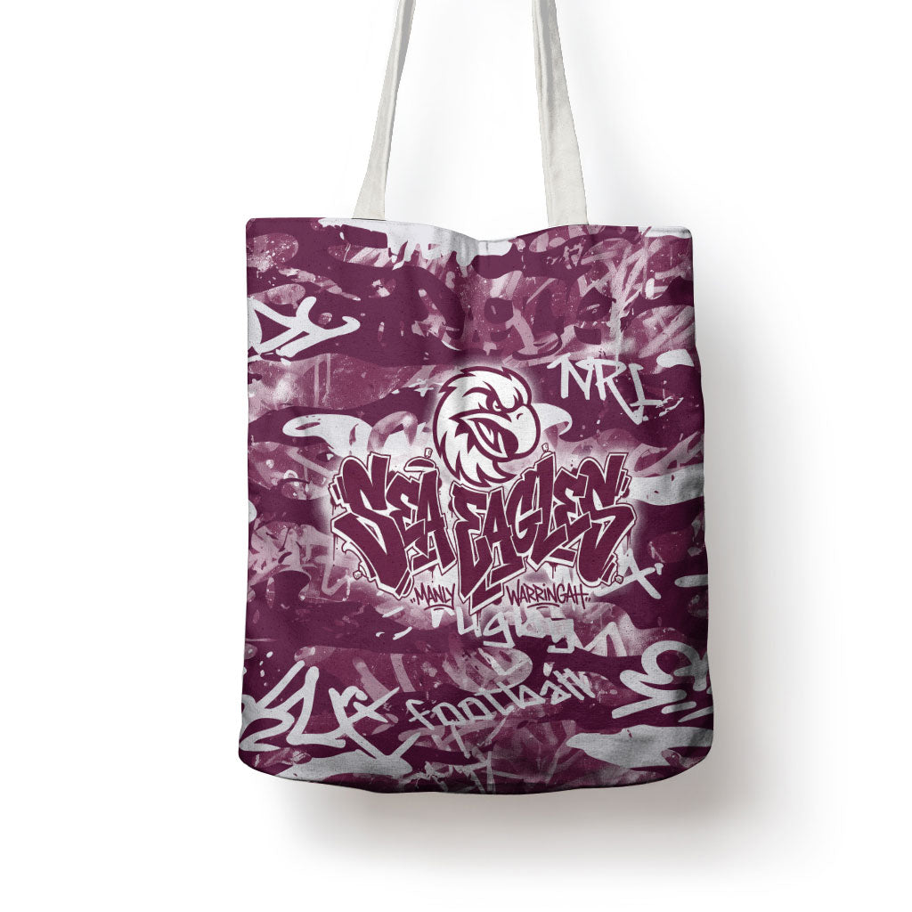 Manly Warringah Sea Eagles Rugby Tote Bag Graffiti Typography Urban Camo Abstract Street Style
