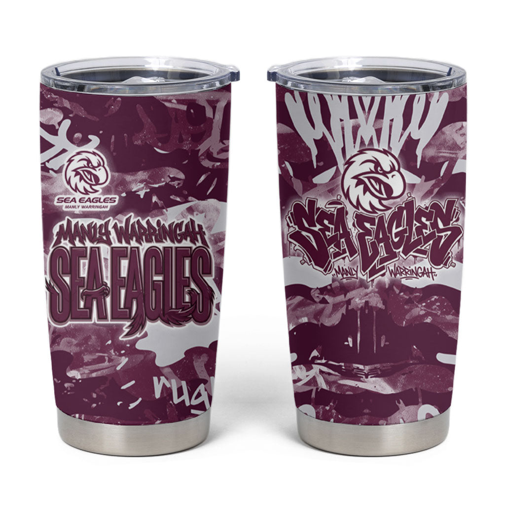 Manly Warringah Sea Eagles Rugby Tumbler Cup Graffiti Typography Urban Camo Abstract Street Style
