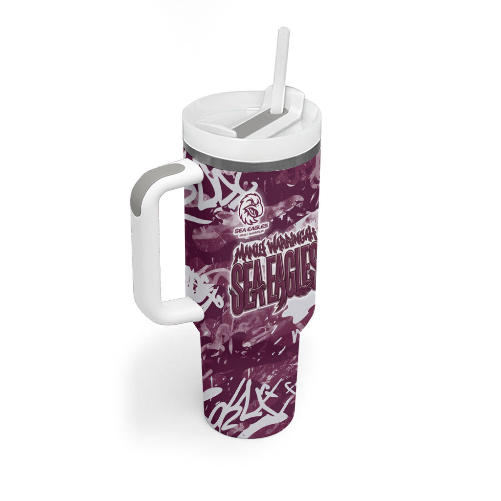 Manly Warringah Sea Eagles Rugby Tumbler With Handle Graffiti Typography Urban Camo Abstract Street Style