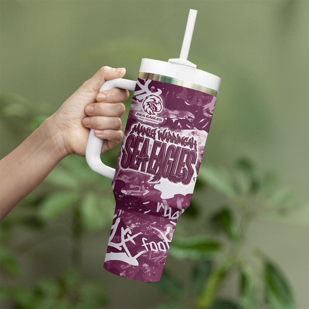 Manly Warringah Sea Eagles Rugby Tumbler With Handle Graffiti Typography Urban Camo Abstract Street Style