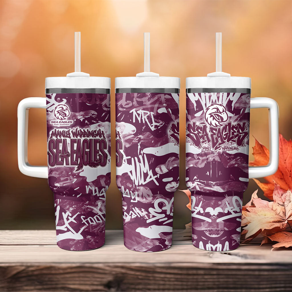 Manly Warringah Sea Eagles Rugby Tumbler With Handle Graffiti Typography Urban Camo Abstract Street Style