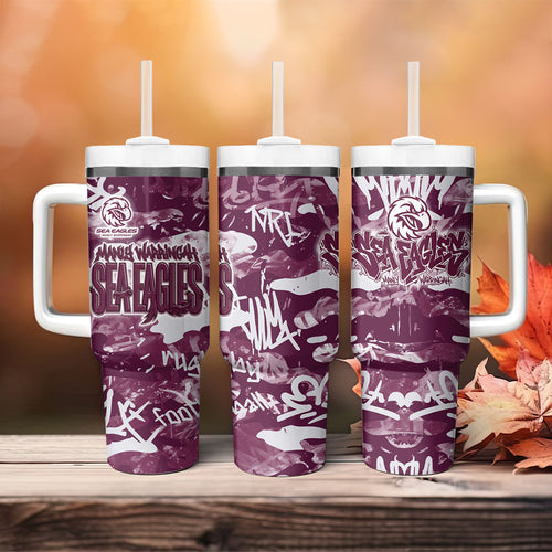 Manly Warringah Sea Eagles Rugby Tumbler With Handle Graffiti Typography Urban Camo Abstract Street Style