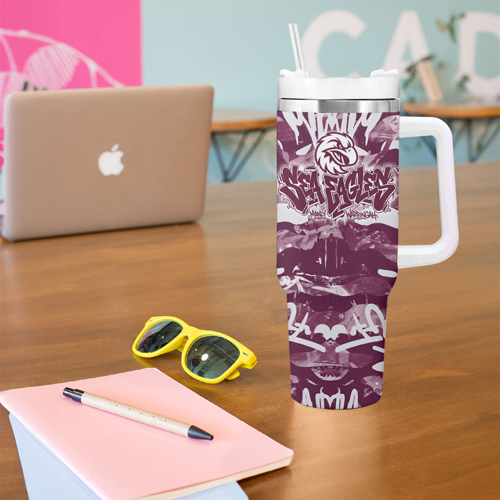 Manly Warringah Sea Eagles Rugby Tumbler With Handle Graffiti Typography Urban Camo Abstract Street Style