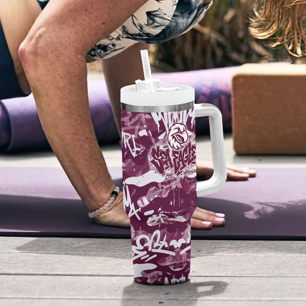 Manly Warringah Sea Eagles Rugby Tumbler With Handle Graffiti Typography Urban Camo Abstract Street Style