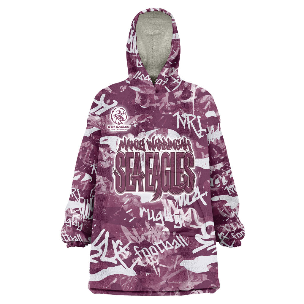 Manly Warringah Sea Eagles Rugby Wearable Blanket Hoodie Graffiti Typography Urban Camo Abstract Street Style