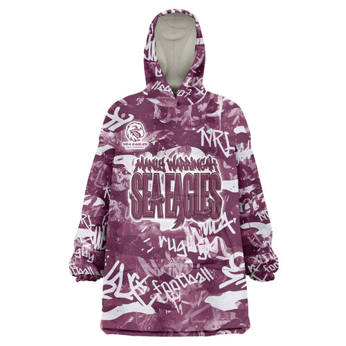 Manly Warringah Sea Eagles Rugby Wearable Blanket Hoodie Graffiti Typography Urban Camo Abstract Street Style