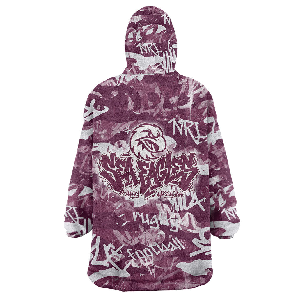 Manly Warringah Sea Eagles Rugby Wearable Blanket Hoodie Graffiti Typography Urban Camo Abstract Street Style