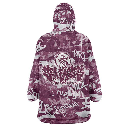 Manly Warringah Sea Eagles Rugby Wearable Blanket Hoodie Graffiti Typography Urban Camo Abstract Street Style