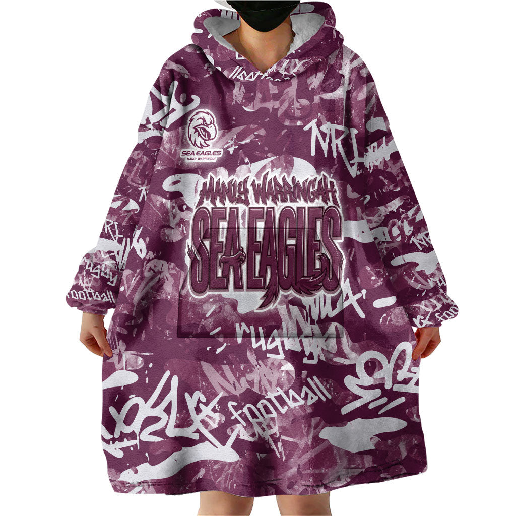 Manly Warringah Sea Eagles Rugby Wearable Blanket Hoodie Graffiti Typography Urban Camo Abstract Street Style