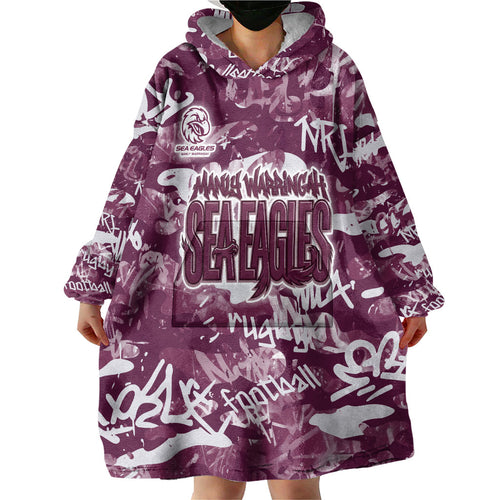 Manly Warringah Sea Eagles Rugby Wearable Blanket Hoodie Graffiti Typography Urban Camo Abstract Street Style
