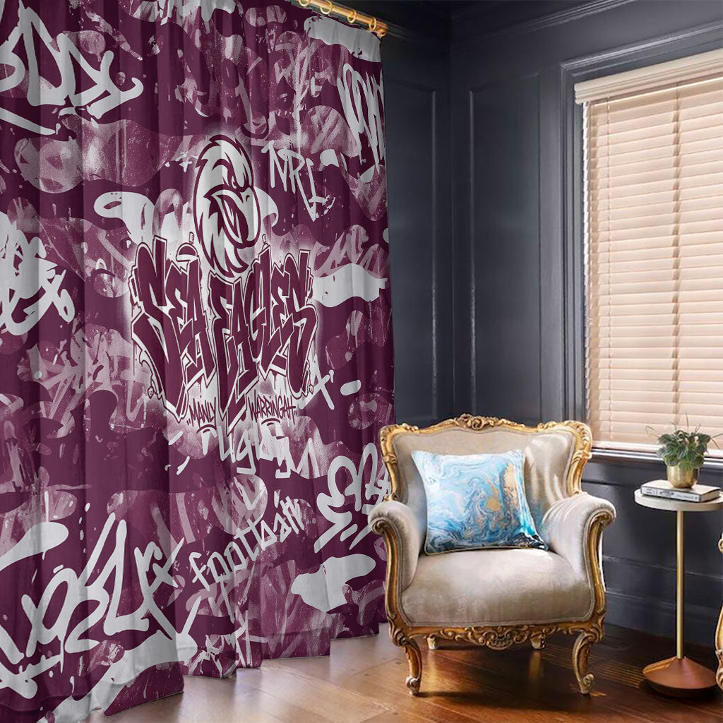 Manly Warringah Sea Eagles Rugby Window Curtain Graffiti Typography Urban Camo Abstract Street Style