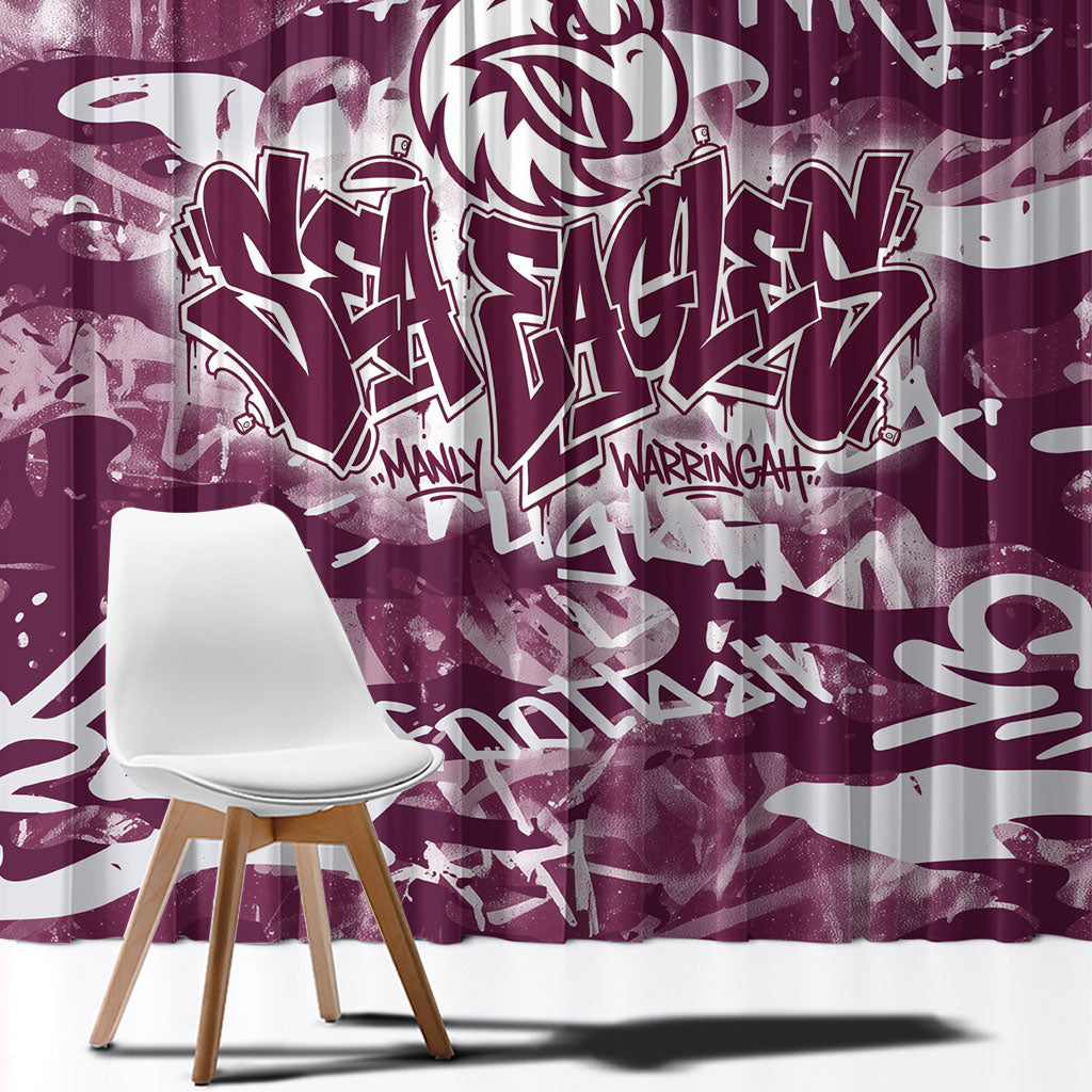 Manly Warringah Sea Eagles Rugby Window Curtain Graffiti Typography Urban Camo Abstract Street Style