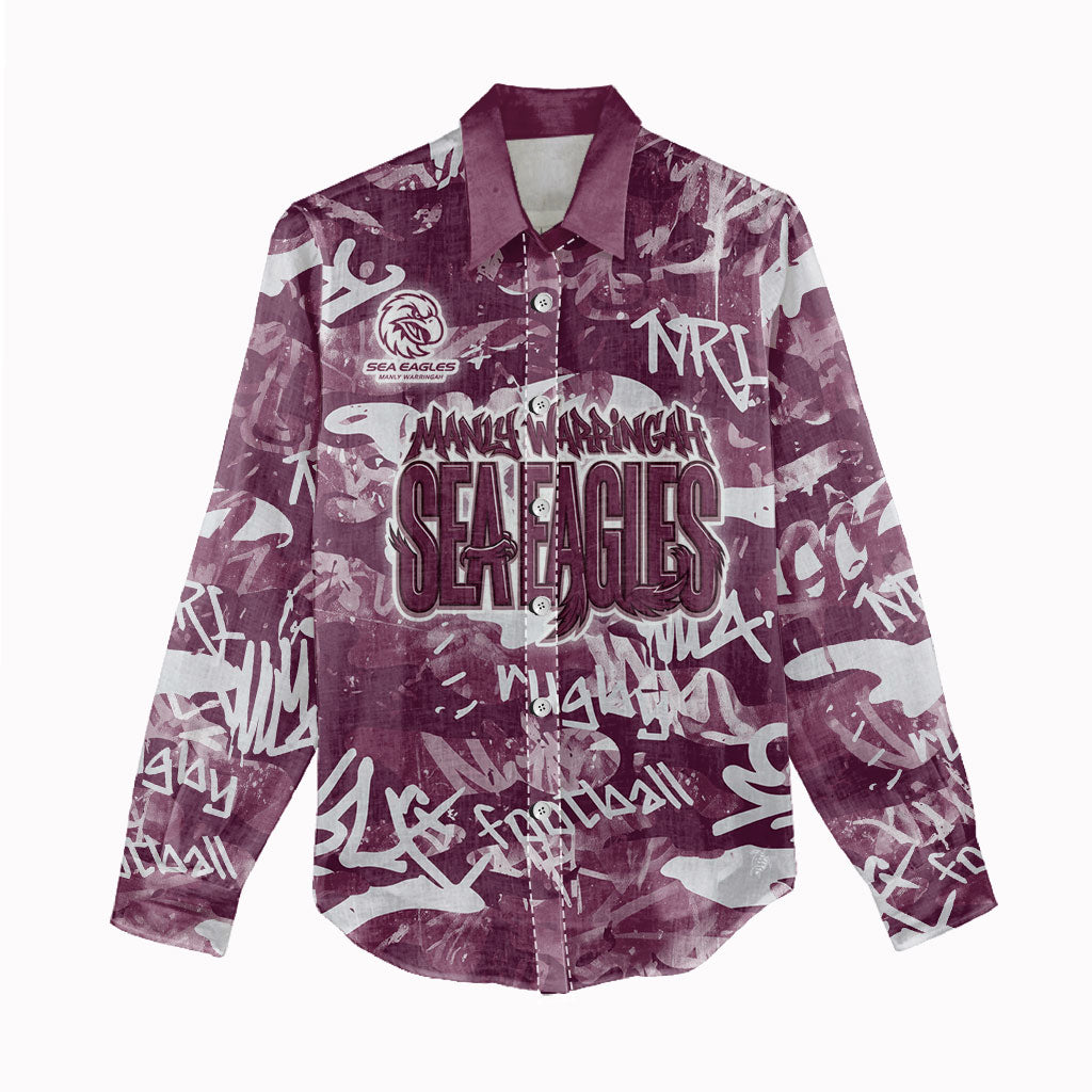 Manly Warringah Sea Eagles Rugby Women Casual Shirt Graffiti Typography Urban Camo Abstract Street Style