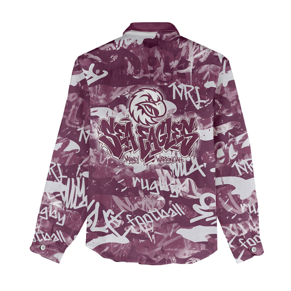 Manly Warringah Sea Eagles Rugby Women Casual Shirt Graffiti Typography Urban Camo Abstract Street Style