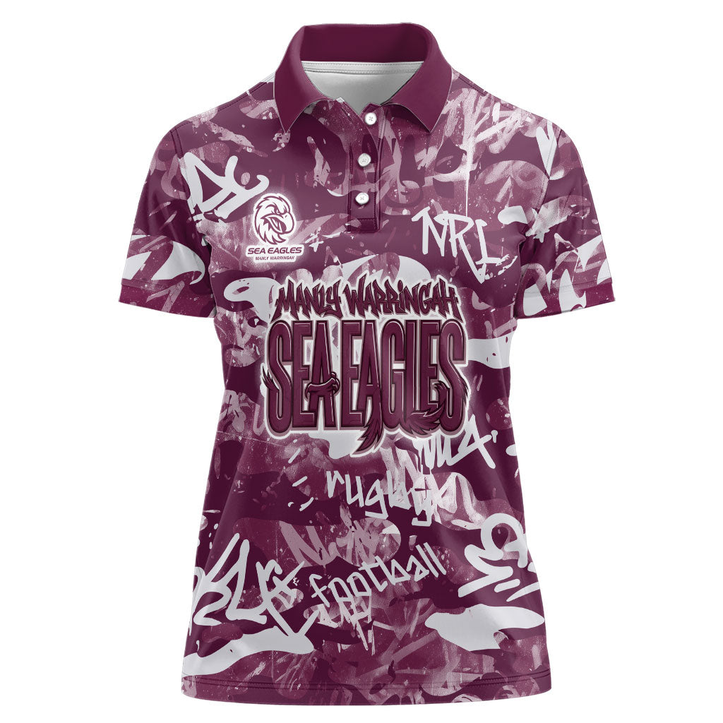 Manly Warringah Sea Eagles Rugby Women Polo Shirt Graffiti Typography Urban Camo Abstract Street Style