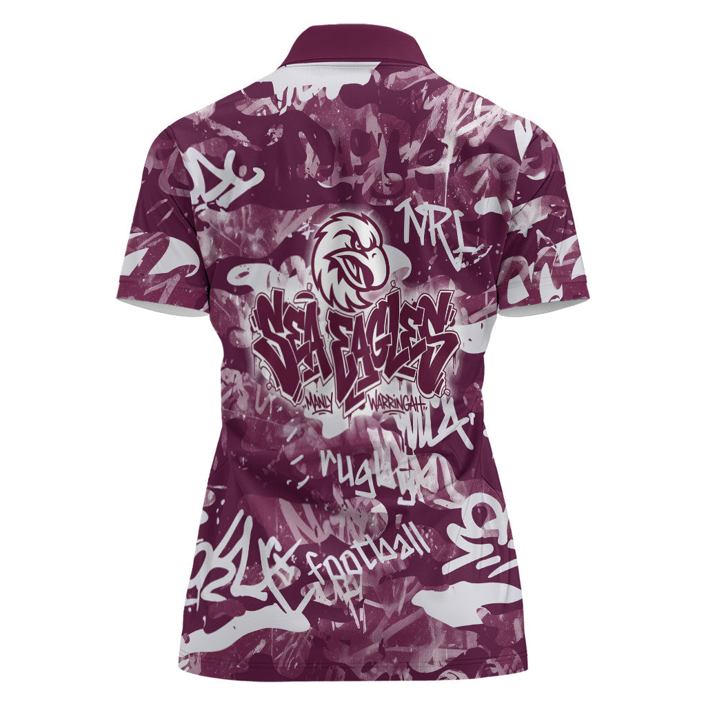 Manly Warringah Sea Eagles Rugby Women Polo Shirt Graffiti Typography Urban Camo Abstract Street Style