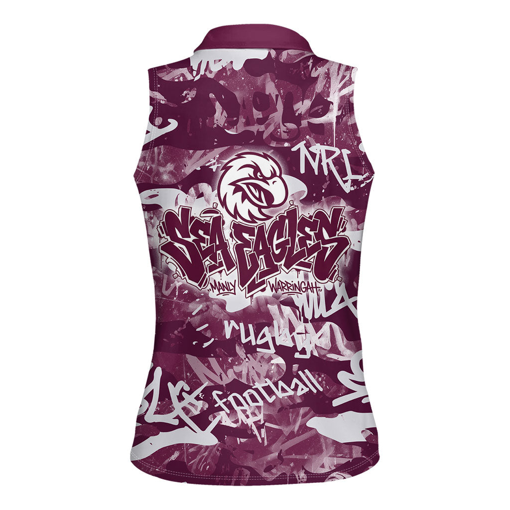 Manly Warringah Sea Eagles Rugby Women Sleeveless Polo Shirt Graffiti Typography Urban Camo Abstract Street Style
