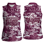 Manly Warringah Sea Eagles Rugby Women Sleeveless Polo Shirt Graffiti Typography Urban Camo Abstract Street Style