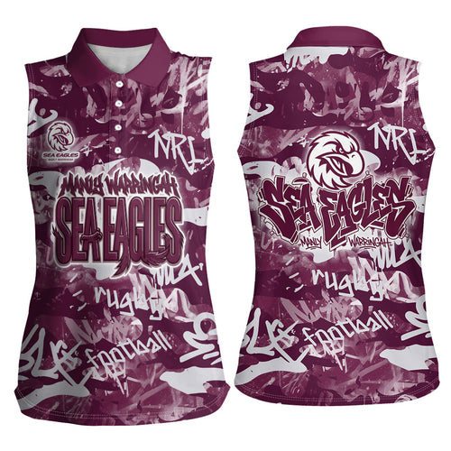 Manly Warringah Sea Eagles Rugby Women Sleeveless Polo Shirt Graffiti Typography Urban Camo Abstract Street Style