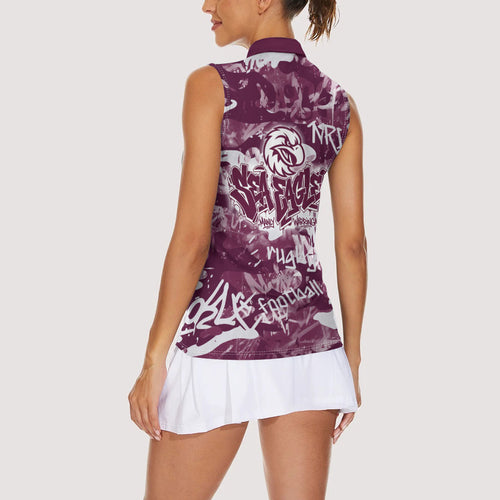 Manly Warringah Sea Eagles Rugby Women Sleeveless Polo Shirt Graffiti Typography Urban Camo Abstract Street Style