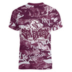 Manly Warringah Sea Eagles Rugby Women V-Neck T-Shirt Graffiti Typography Urban Camo Abstract Street Style