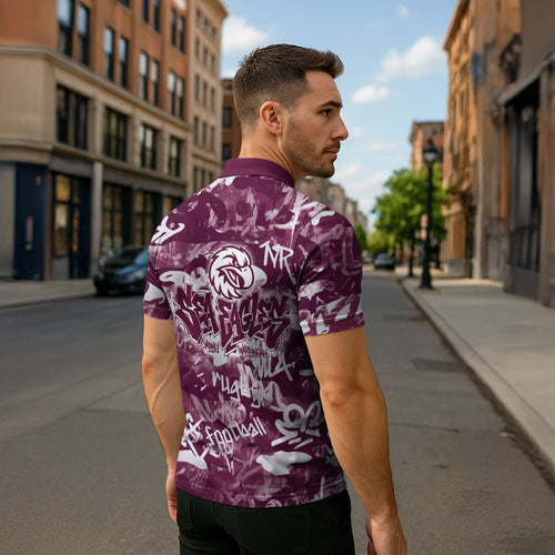Manly Warringah Sea Eagles Rugby Zipper Polo Shirt Graffiti Typography Urban Camo Abstract Street Style